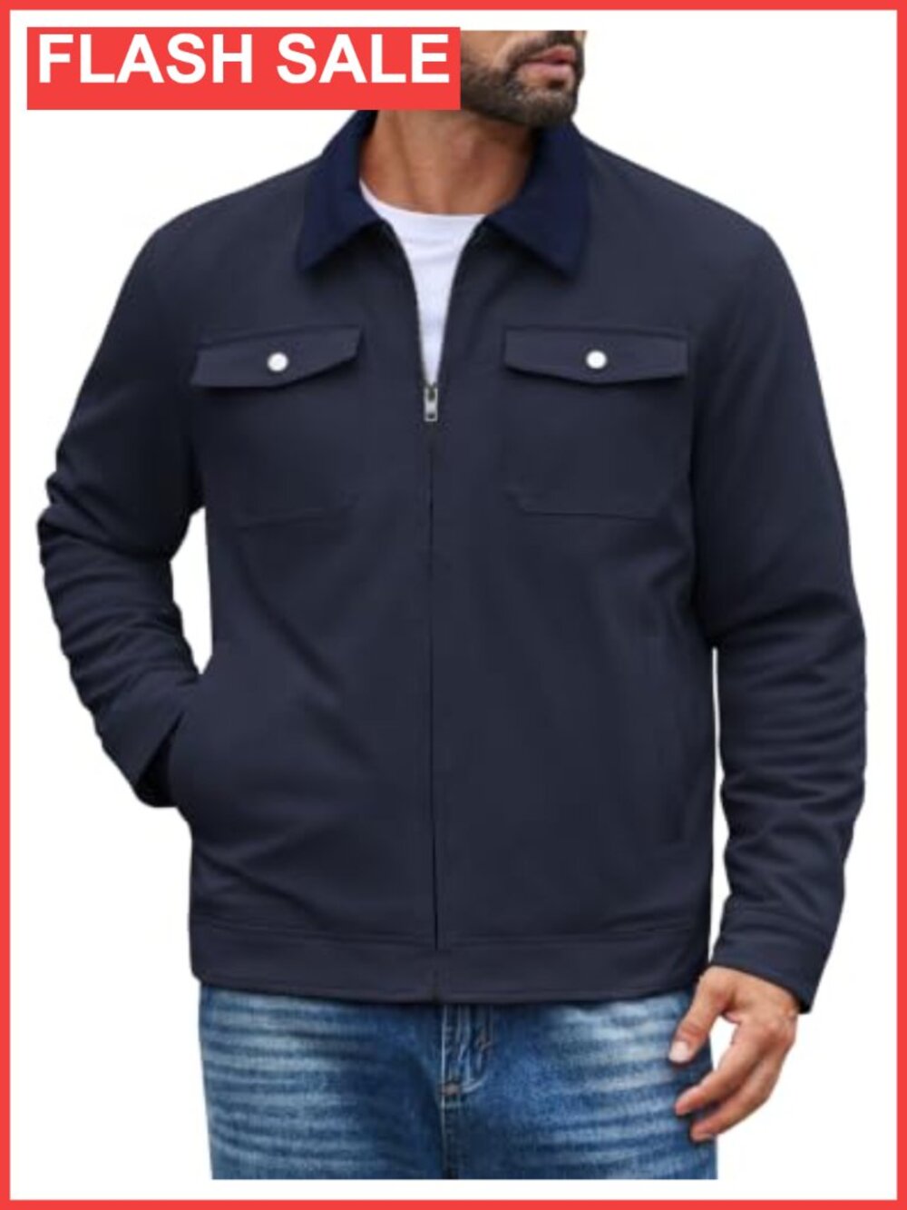 Men's Quilted Lined Work Jacket Corduroy Collar Zip Winter Coat